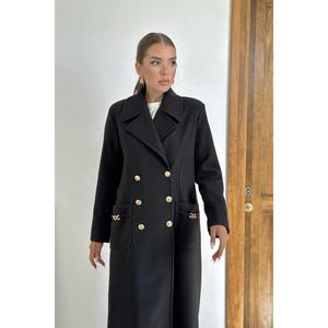 Manteau noir tissé en gros avec chaîne de poche, design élégant et pratique pour les consommateurs soucieux de la mode - Product Image 3