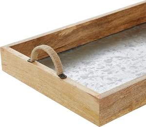 Plateau en bois avec intérieur galvanisé, plateau de service rustique pour la décoration de la maison, de la cuisine, de la salle à manger, rangement et présentation, utilisation quotidienne - Product Image 4