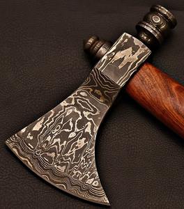 Venta al por mayor personalizado de alta calidad OEM ODM servicio profesional supervivencia caza hecho a mano hacha de acero de Damasco con mango de madera de rosa - Product Image 4