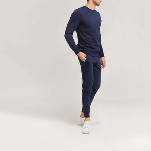 Wholesale Custom Men's 100% Cotton Fleece Two-Piece <b>Tracksuits</b> Set <b>Plain</b> Pullover Sweatshirt Crewneck Sportswear T-Shirt - Product Image 3