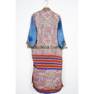 Indian Handmade Silk Kimono for Unisex Casual Beach Lounge Wear Vintage Floral Ankle Length Lightweight <b>Robe</b> for home sleep wear - Product Image 3