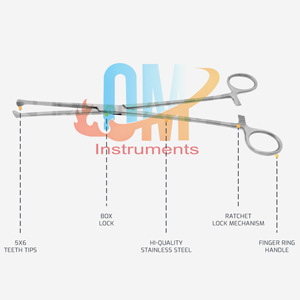 Fórceps de tejido Allis profesional, 5x6 dientes, grado médico, acero inoxidable, autoclavable, reutilizable, certificado CE ISO, Hospital - Product Image 2
