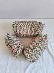 Set Of 3 Cotton Quilted <b>Makeup</b> <b>Bag</b> & Organizer Cotton Toiletry Case <b>Travel</b> <b>Bag</b> Floral Print <b>Makeup</b> <b>Bag</b> Toiletries Organizer <b>Bag</b> - Product Image 6