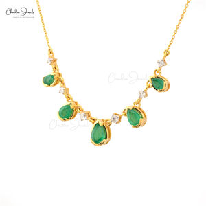 1,65 CT corte pera Esmeralda declaración collar de novia 14K oro amarillo diamante cóctel collar piedras preciosas mujeres joyería regalo de boda - Product Image 6
