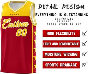 Conjunto de Uniforme de Baloncesto Personalizado Rojo y Amarillo Sublimado, Sin Mangas, de Malla Transpirable, Unisex para Adultos, 100% Poliéster - Product Image 4