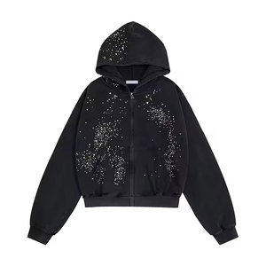 เสื้อมีฮู้ดสำหรับผู้ชายผ้าคอตตอนผสมมีซิปแบบลำลองสีพื้นเสื้อมีฮู้ดพลอยเทียมสำหรับผู้ชายเสื้อผ้าแฟชั่นผ้าคอตตอนผสมดีไซน์ใหม่มีซิป - Product Image 1