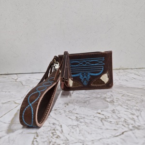 Monedero con cremallera de cuero genuino y punto de bota turquesa a la moda para mujer con muñequera de piel de vaca de gran capacidad con borlas Mini carteras - Product Image 2