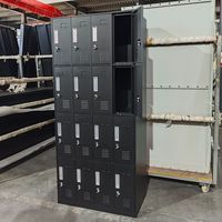 Casier en acier noir mat à 16 portes, armoire de rangement verrouillable multi-compartiments pour salle de sport, école et personnel