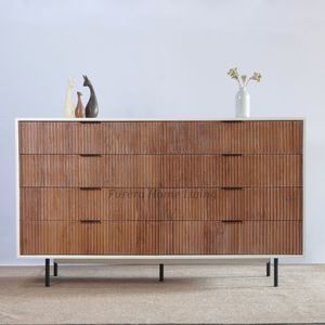 Commode contemporaine luxueuse à 8 tiroirs de style moderne avec finition délavée blanche pour les meubles de chambre à coucher d'hôtel et de maison - Product Image 6