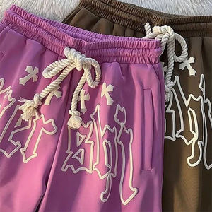 Vintage 100% coton personnalisé 3D mousse bouffée impression surdimensionné Streetwear Shorts athlétiques avec cordon de serrage taille hommes femmes unisexe - Product Image 4