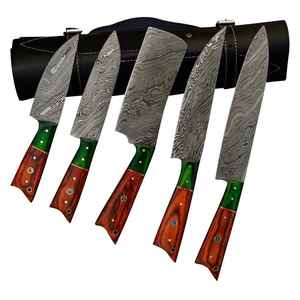 El Mejor Producto, 5 piezas, cuchillo de acero de Damasco forjado hecho a mano, juego de cuchillos de Chef de cocina con patrón trenzado de acero de Damasco de 8 pulgadas - Product Image 1