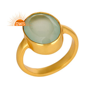 Vente chaude en argent sterling plaqué or 18 carats naturel Aqua calcédoine pierre précieuse bague empilable Demi fabricant de bijoux fins - Product Image 1