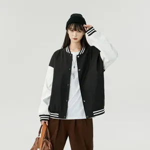 Unisex Varsity Jacket <b>Colour</b> Blocking Baseball Style Button Front Regular Fit Autumn Casual Wear Polyester Material - Product Image 4