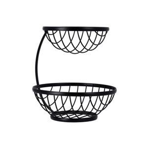 <b>Black</b> Powder Coating With Fruit <b>Basket</b> 2 Tier High Quality Iron <b>Wired</b> Fruit Bowls Metal Fruit <b>Basket</b> 2 Tier for Home Tableware - Product Image 1