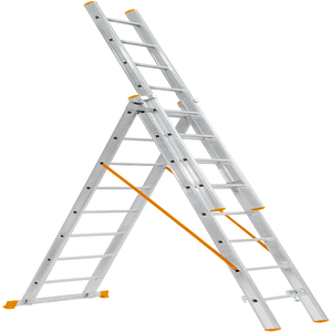 Échelle combinée triple en aluminium robuste Elbe Industry 3x5m, norme EN131, pour plateformes de travail en entrepôt industriel - Product Image 1