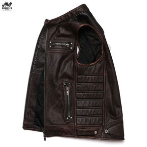 Plus Size <b>Casual</b> Winter Fashionable Sleeveless <b>Men</b> Leather Vest Breathable Genuine Leather <b>Waistcoat</b> V-neck Single Button - Product Image 4
