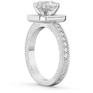 Milgrain en or blanc 18 carats (0,32 ct.) Bague de fiançailles en diamant avec halo carré, style élégant - Product Image 3