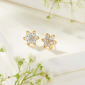 18K Gold Heart <b>Moissanite</b> & Pearl <b>Earrings</b> for Women Trendy Engagement Jewelry in Rose White or Yellow Gold - Product Image 1
