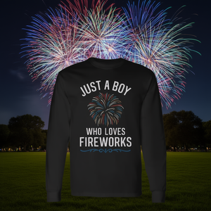 T-shirt promotionnel Just a Boy pour les passionnés de feux d'artifice, chemise à manches longues pour garçons, pour enfants - Product Image 3