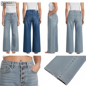 Jeans décontractés bleus droits 2025 100% coton biologique Pantalons pour femmes personnalisés à séchage rapide respirants à motif 3D taille mi-haute - Product Image 3