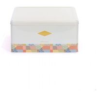 Boîte en fer blanc carrée Kontensan EF02957 235x235x110 avec couvercle coulissant 5,8L, motif patchwork, fond vert, pour rangement de vêtements, fabriquée en Turquie