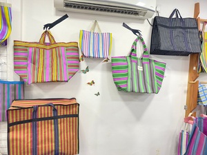 Eco-Friendly Custom Reusable Zipper Nylon Shopping Bag Striped Handloom Woven Recycled <b>Plastic</b> Beach & Cosmetic Bags From India - Product Image 6