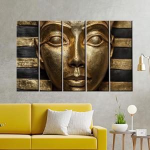 Arte de pared en lienzo del faraón egipcio: Impresión de rostro antiguo dorado, 5 piezas: Enmarcado tipo galería - Product Image 1