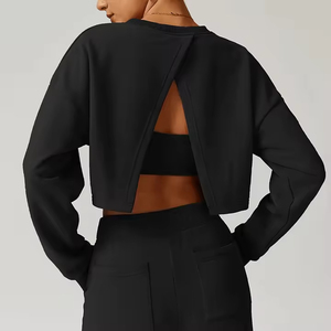 Sudadera Corta de Manga Larga con Cuello Redondo para Mujer, Personalizada, para Gimnasio, Fitness, Otoño e Invierno, Informal, Estampada, Lavada al Ácido, ODM, Nueva - Product Image 5