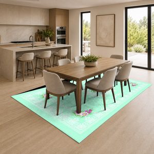Tapis de salon en chenille imprimé numériquement, lavable en machine, antidérapant, vert sauge, style moderne et vintage, modèle LXDP-1019, vente en gros - Product Image 4