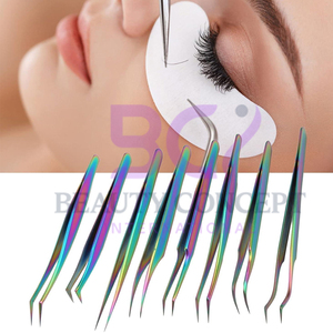 OEM Service Best Seller Rainbow Color Stainless Steel Latest Style 90 Degree Eyelash Grafted Tweezers - Product Image 2
