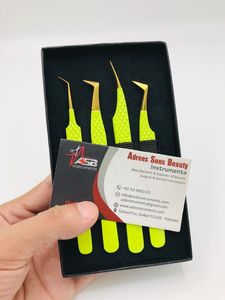 Pince à épiler professionnelle d'extension de cils en acier inoxydable enduit de vert néon de chaux outil de beauté à forte adhérence Durable pointe de Volume - Product Image 4