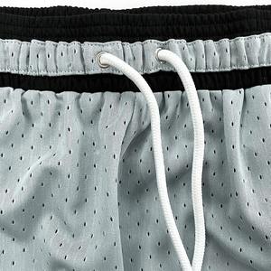 <b>Mens</b> grey basketball <b>shorts</b> with <b>black</b> side panels white <b>black</b> trim breathable quick dry gym training sportswear - Product Image 2