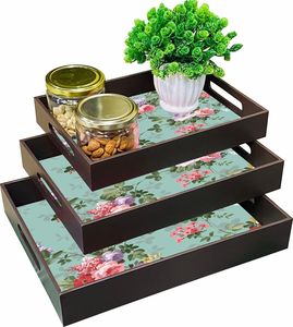 Juego superventas de tres bandejas de servicio de MDF rectangulares grandes Impresión personalizada OEM ODM Bandeja de café de forma cuadrada Característica decorativa - Product Image 1