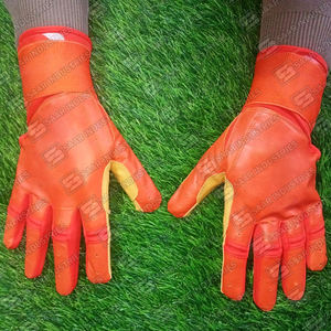 Gants de frappe de baseball en cuir de vachette véritable de haute qualité, en combinaison de couleurs orange et beige uniques, pour l'entraînement - Product Image 3