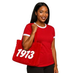 Delta Greek sorority DST กระเป๋าขนสัตว์สีแดงปักด้วยตัวอักษรสีขาว1913ผ้ากำมะหยี่นุ่มทันสมัยของขวัญในชมรม - Product Image 1
