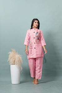 Lightweight <b>Silk</b> Corduroy Coords Set for Girls Heavy Embroidery Reversible Stretchable for Parties Weddings Diwali - Product Image 5