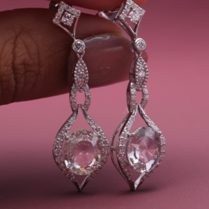IGI Certified Lab Grown Diamond Round Drop Dangle <b>Earrings</b> in 925 Sterling <b>Silver</b> | Luxury Halo Statement <b>Earrings</b> - Product Image 4