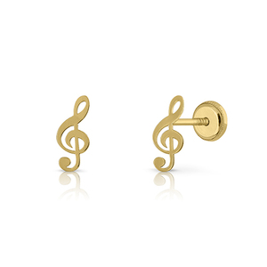 Boucles d'oreilles en or massif 9 carats en forme de note de musique (disponibles en 10k-14k-18k) pour femmes et enfants, avec fermoir à vis, fabriquées en Espagne - Product Image 1