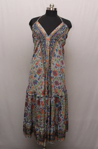 2023 haute qualité dame décontracté imprimé fleuri longue Maxi robe respirant été vacances dos nu en mousseline de soie taille libre tissé modèle - Product Image 3