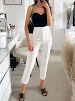 Pantalon taille haute uni pour femme, pantalon décontracté basique à chevilles avec poches, fermeture éclair, pantalon de bureau, pantalones mujer