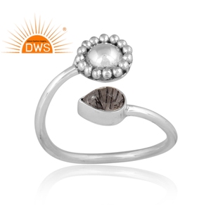 แหวนพลอยอัญมณีสีดำธรรมชาติดีไซน์ทำด้วยมือปรับได้สำหรับผู้หญิงของขวัญ - Product Image 2