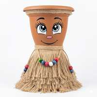 Pot de fleurs artisanal bohème avec motif visage mignon, pompon en jute et perles, pour intérieur/extérieur, cadeau de jardin