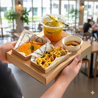 Plateau de panneau en papier intégré pour café sandwich cola personnalisé emballage de fast-food à main pour restaurant à emporter