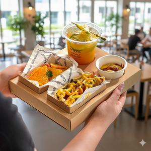 Personalizzato <span class=keywords><strong>Sandwich</strong></span> Cola caffè incorporato in carta vassoio di imballaggio Fast Food <span class=keywords><strong>a</strong></span> mano per il ristorante da portare fuori - Product Image 6