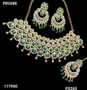 Conjunto de joyería nupcial de lujo de fabricante indio, collar étnico tradicional, pendientes y Mangtika, conjunto para mujer, diseño de moda - Product Image 1