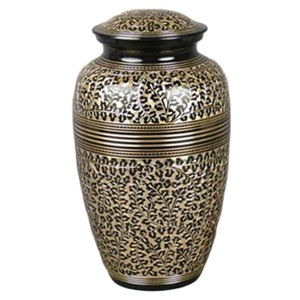 Urnes funéraires adultes en laiton de haute qualité avec des urnes funéraires en métal fini de couleur or et noir gravées pour les cendres humaines - Product Image 1