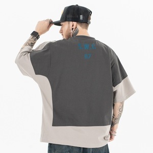 T-shirt vintage en coton épais surdimensionné à manches courtes en deux pièces pour hommes, impression graphique personnalisée avec lettres, effet délavé, 100% - Product Image 6