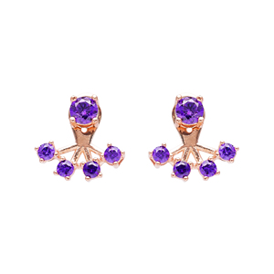 Améthyste CZ Stone Round Design CZ Geometric Shape Ear Jackets Trendy Earrings Turkish Handmade 925 Sterling Silver Jewelry - Product Image 1