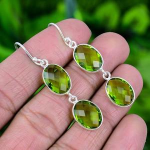 925 plata esterlina sólida hecha a mano piedras preciosas peridoto Spinner pendientes joyería Simple moda mujeres y niñas pendientes de plata - Product Image 2