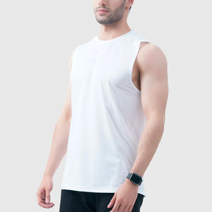 Ropa de calle Cuello redondo 100% Algodón Sin mangas Gimnasio Lavado con ácido Parche bordado desgastado Logotipo personalizado Camisetas sin mangas Hombres - Product Image 5